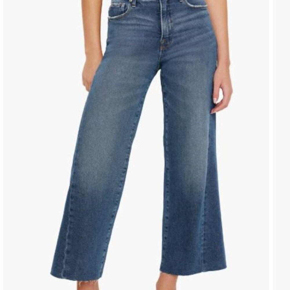 Good American Raw Hem High Waist Crop Palazzo Jeans